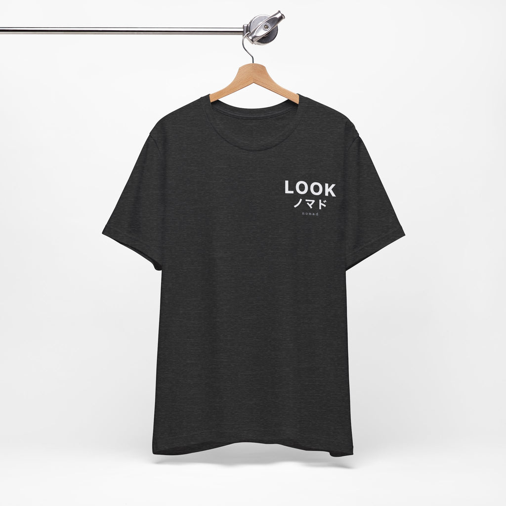 LOOK Graphic Tee — Minimal Japanese Accent Chest Print