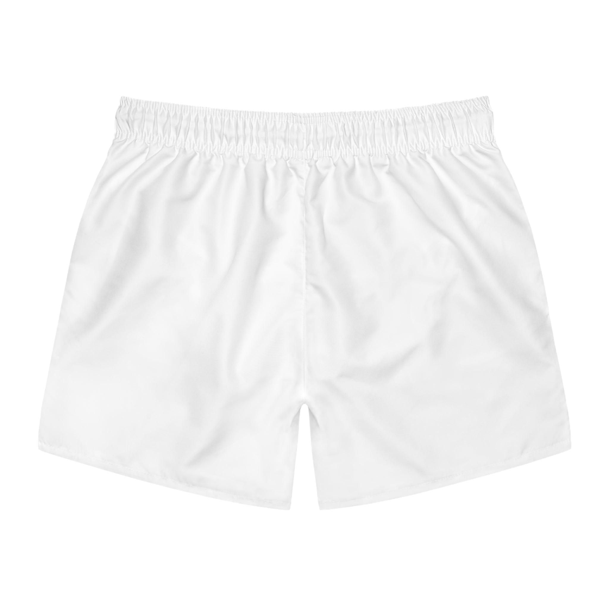 Men's WHITE Swim Trunks — Minimal 'LOOKNOMAD' Logo Beach Shorts