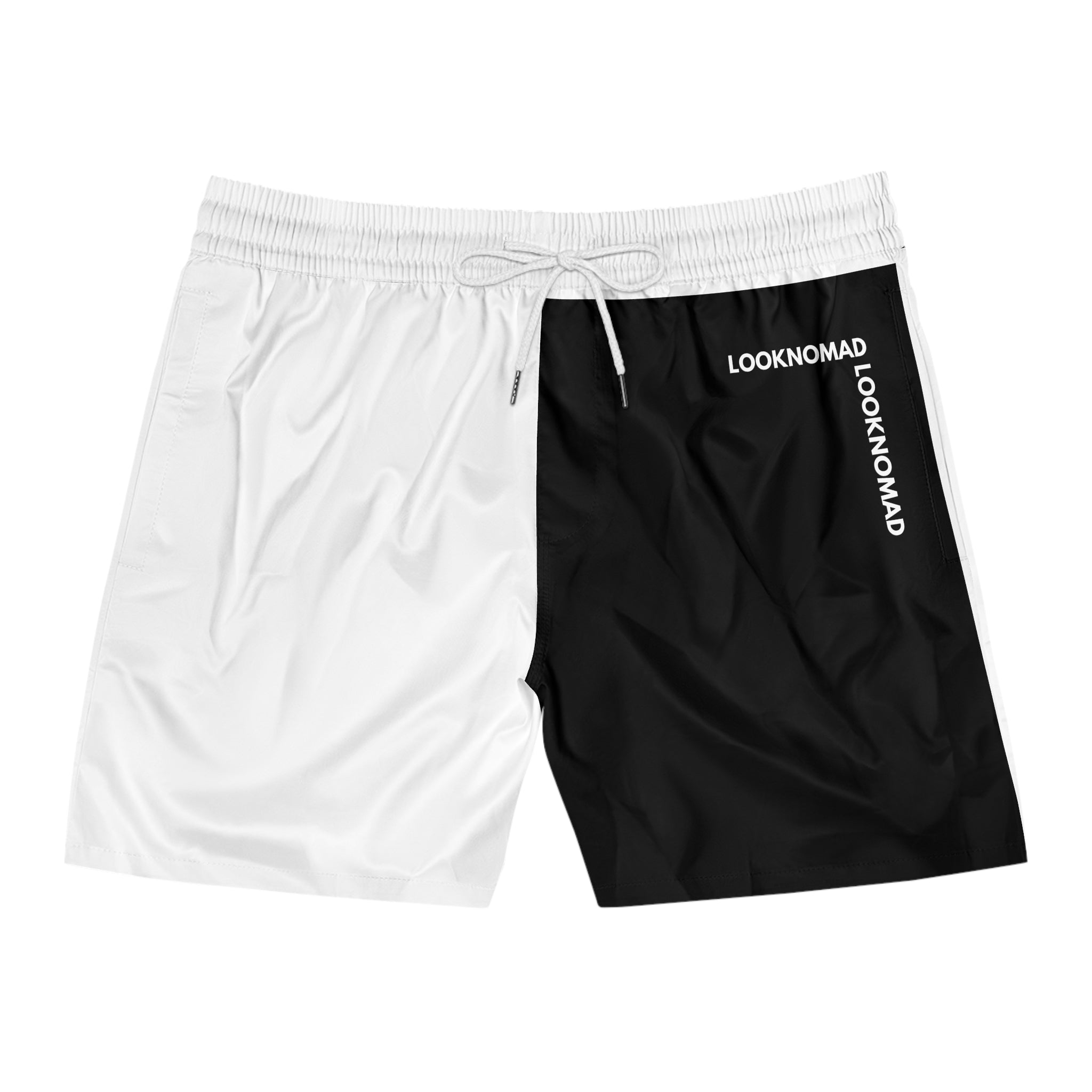 LookNomad Two-Tone Men's Swim Shorts — Black & White Mid-Length Trunks