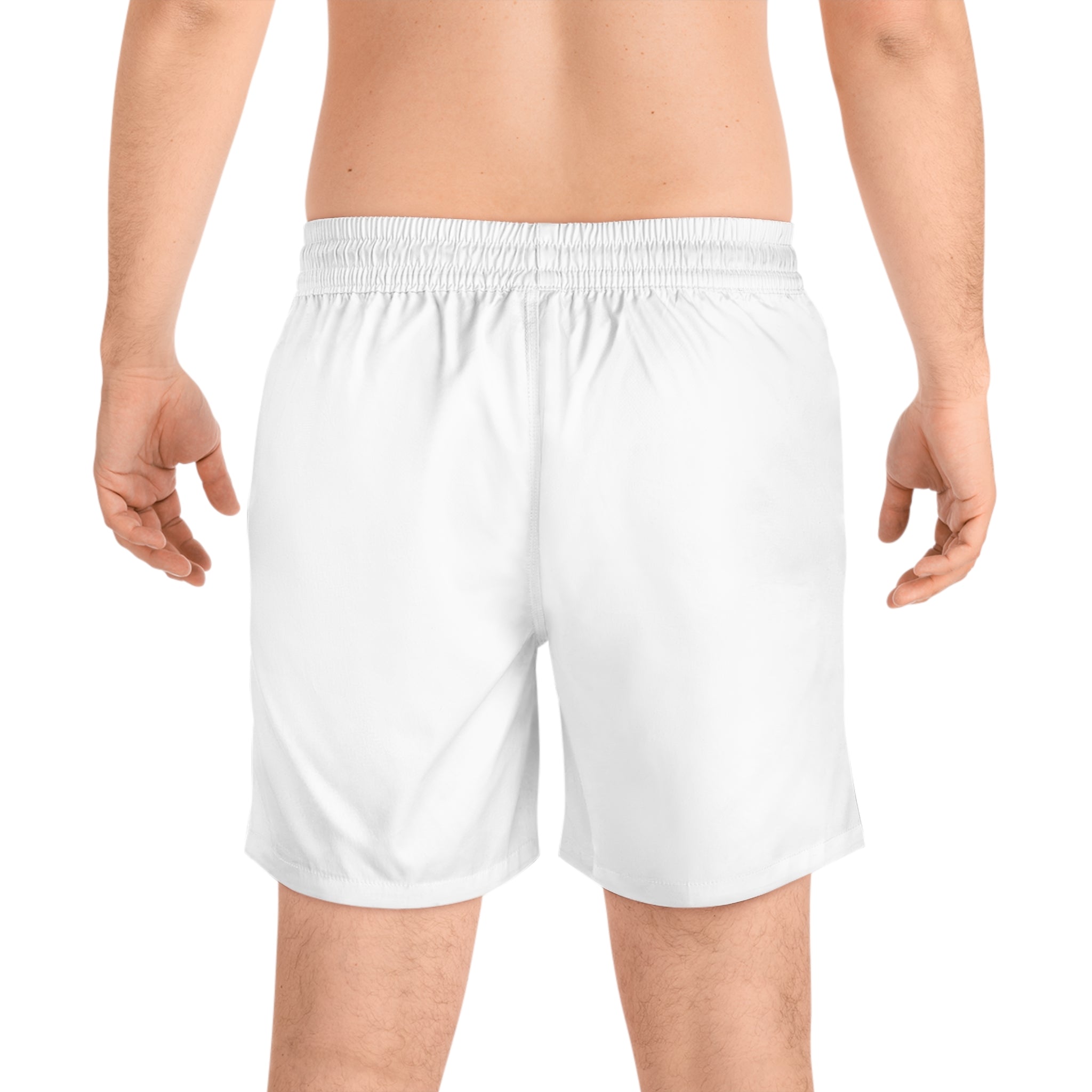 Men's Swim Shorts — Minimal 'LOOKNOMAD' White Mid-Length Boardshorts