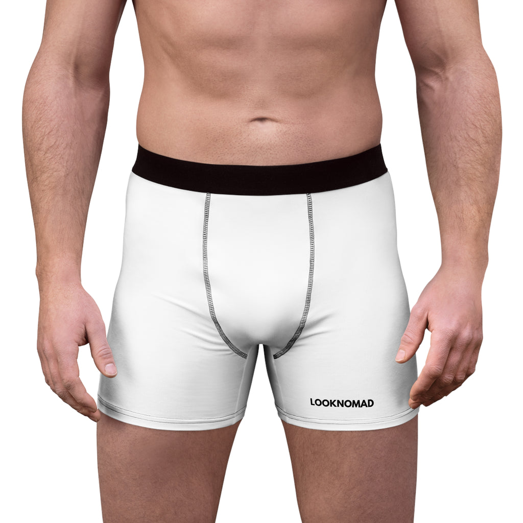 Men's White Boxer Briefs — Minimal Logo All-Over Print