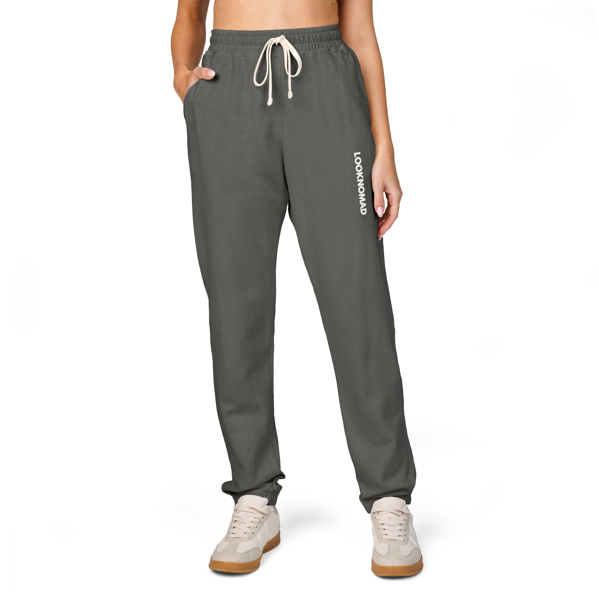 Garment-Dyed Fleece Sweatpants — Relaxed Joggers with Side Script