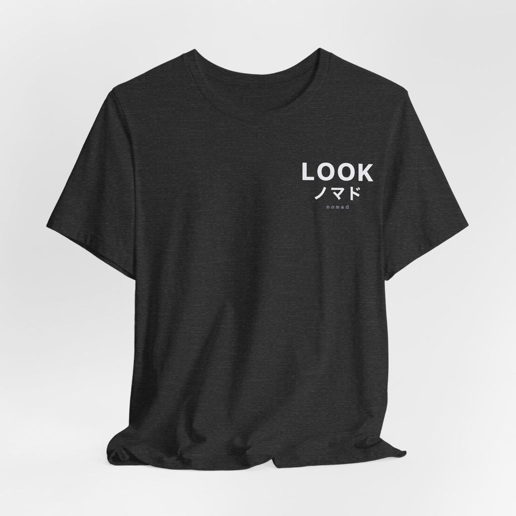 LOOK Graphic Tee — Minimal Japanese Accent Chest Print
