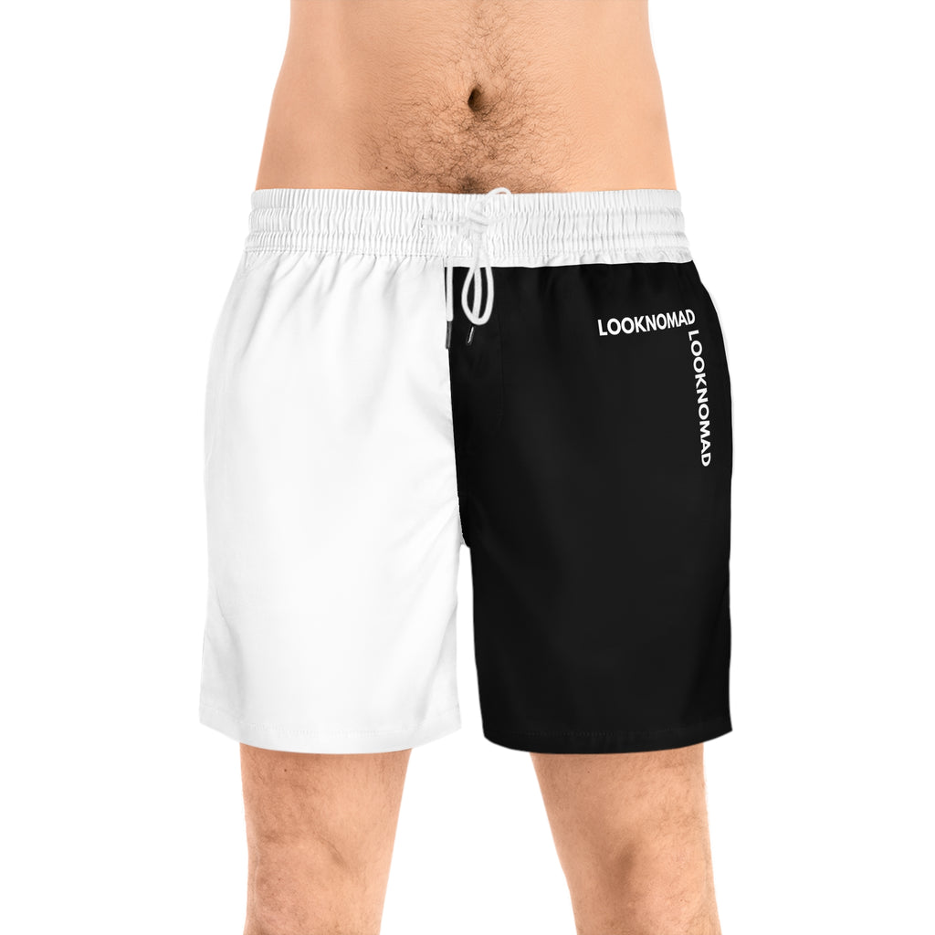 LookNomad Two-Tone Men's Swim Shorts — Black & White Mid-Length Trunks