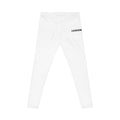 Minimalist White Leggings with Scattered Text — '10:00 AM', 'LOOK', 'CHECKOUT'