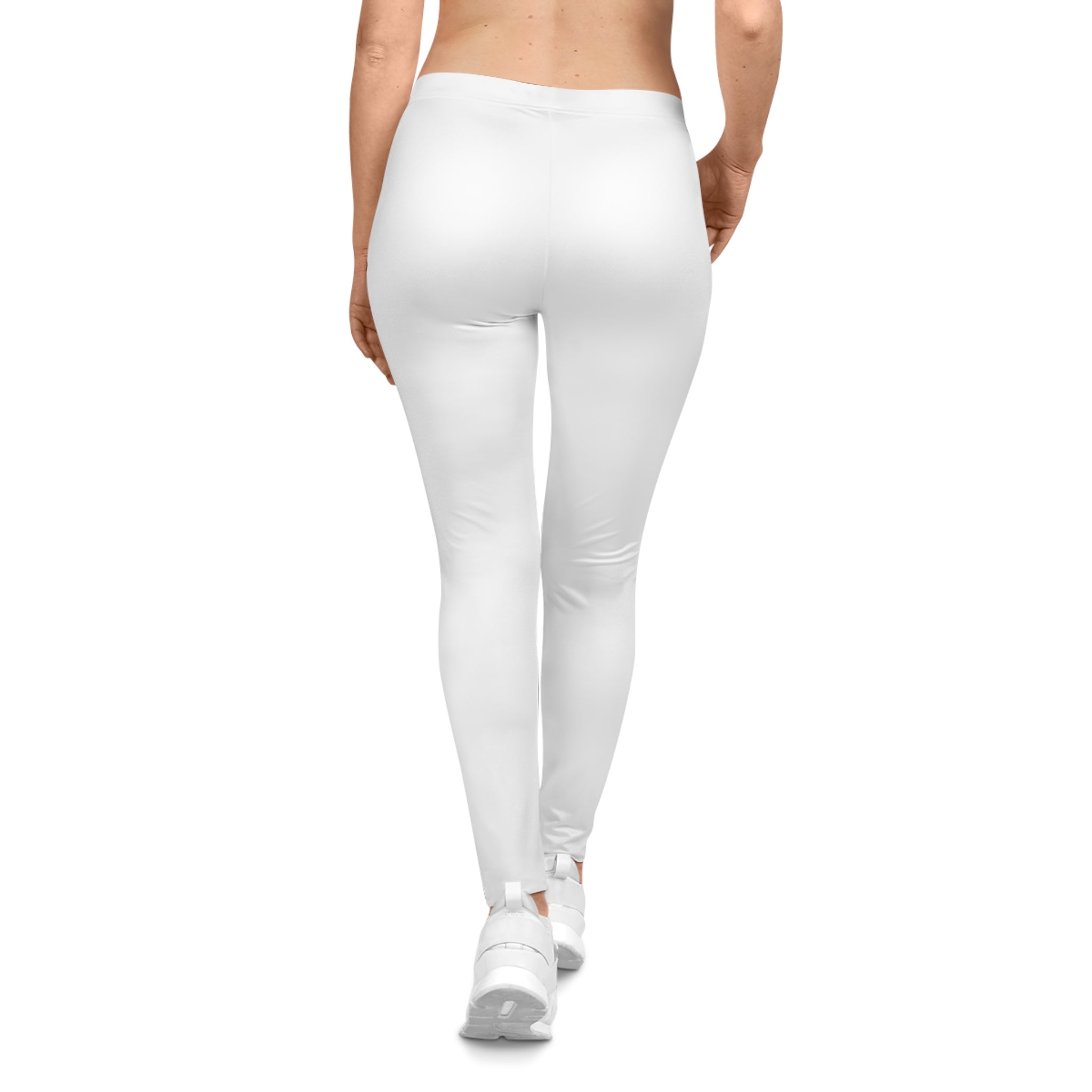 Minimalist White Leggings with Scattered Text — '10:00 AM', 'LOOK', 'CHECKOUT'
