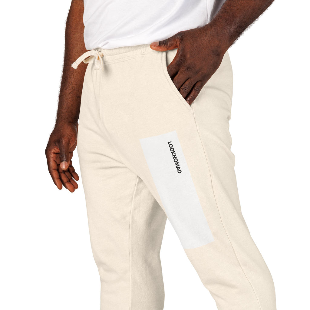 UNISEX LOOKNOMAD - Charcoal/White Garment-Dyed Fleece Sweatpants — Minimal Side Patch Lounge Joggers
