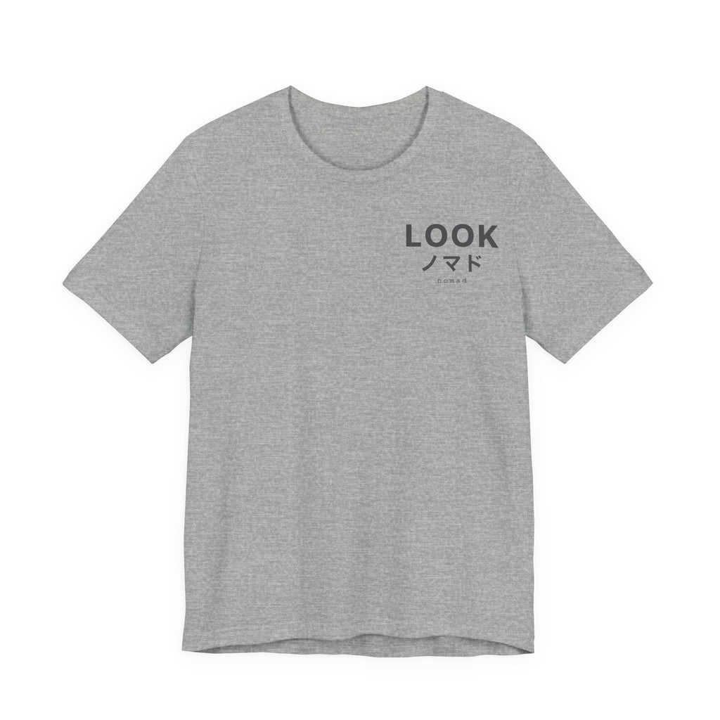 LOOK Graphic Tee — Minimal Japanese Accent Chest Print