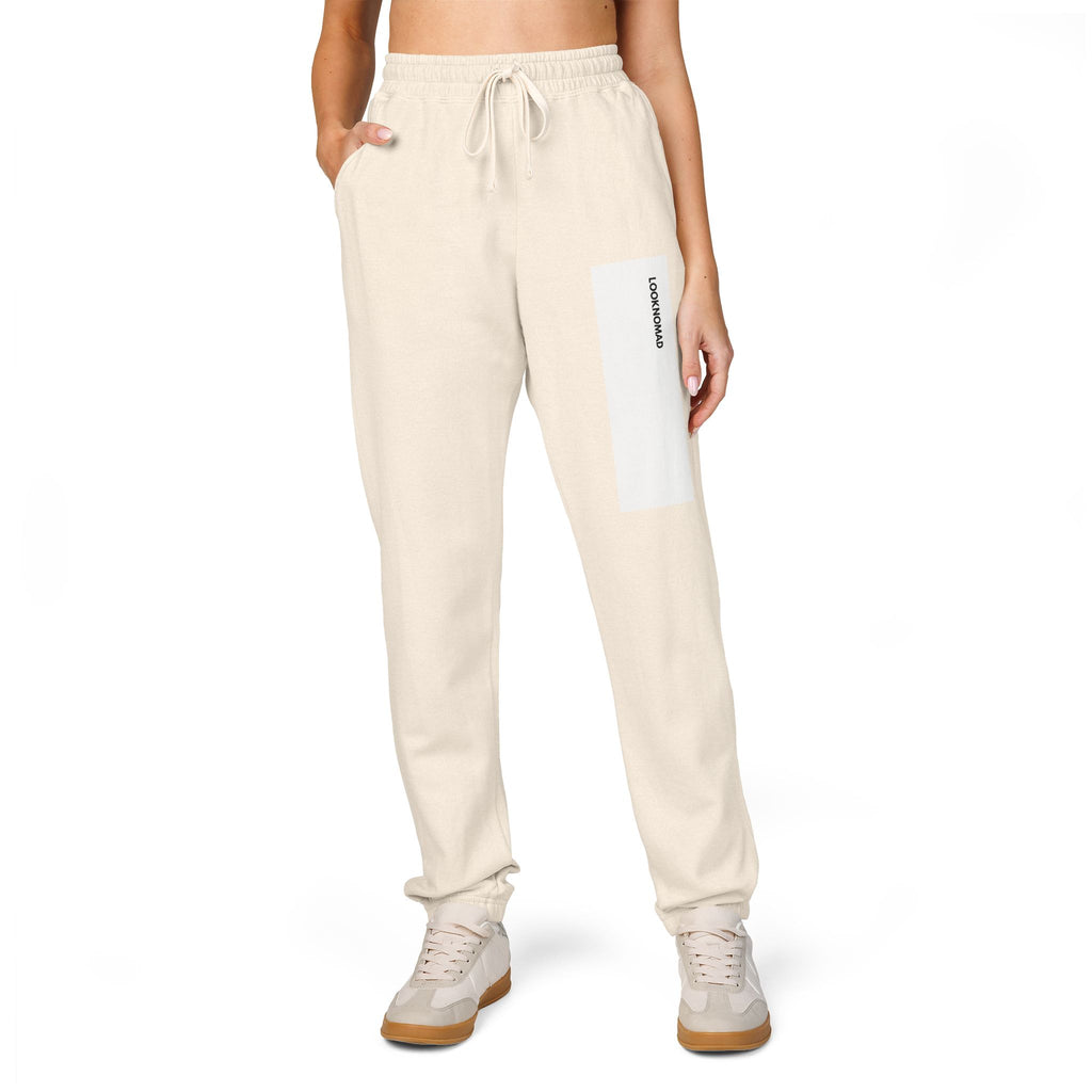 UNISEX LOOKNOMAD - Charcoal/White Garment-Dyed Fleece Sweatpants — Minimal Side Patch Lounge Joggers