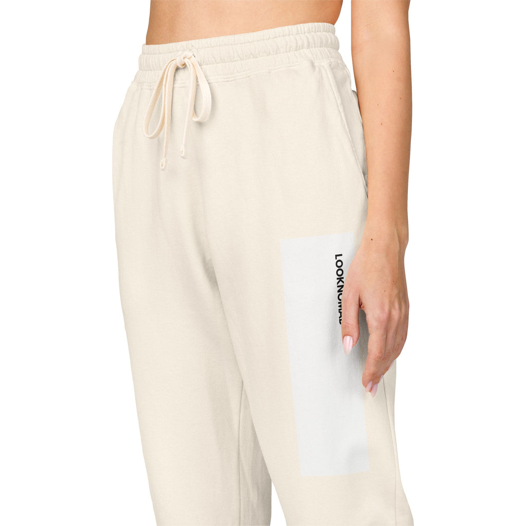 UNISEX LOOKNOMAD - Charcoal/White Garment-Dyed Fleece Sweatpants — Minimal Side Patch Lounge Joggers