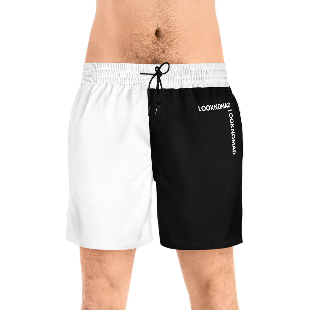 LookNomad Two-Tone Men's Swim Shorts — Black & White Mid-Length Trunks