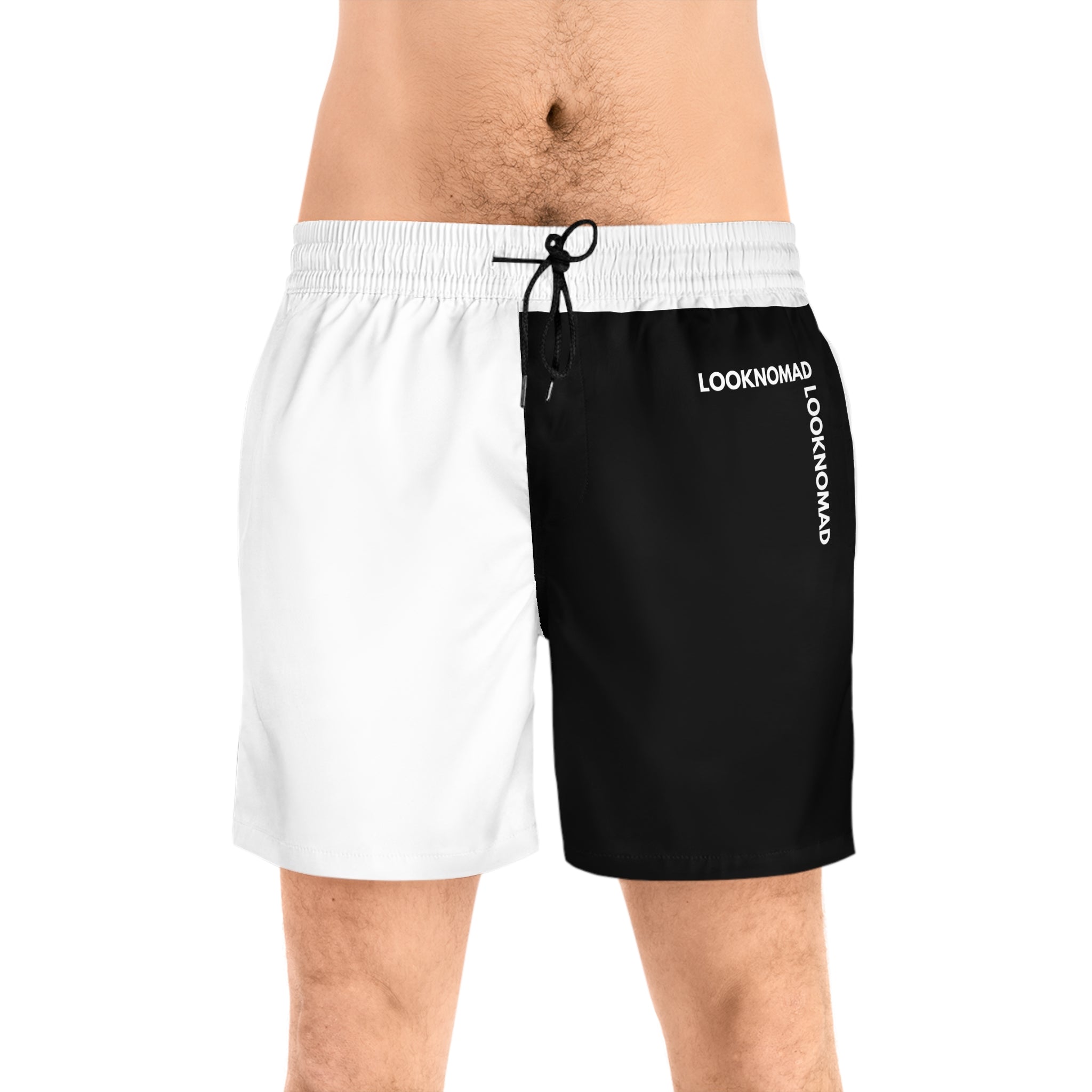 LookNomad Two-Tone Men's Swim Shorts — Black & White Mid-Length Trunks