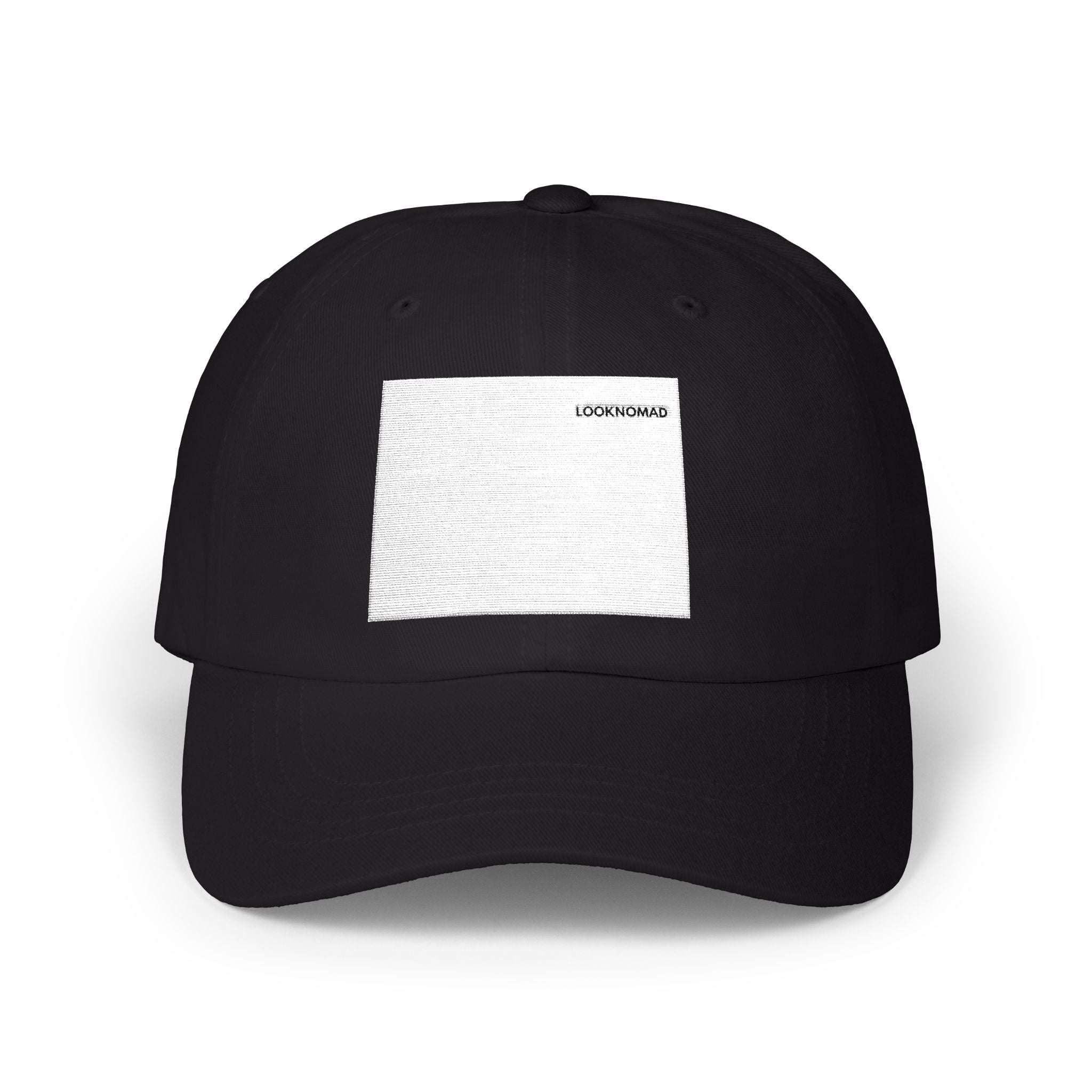 Nomad Cap — Minimal Black Embroidered Patch Hat