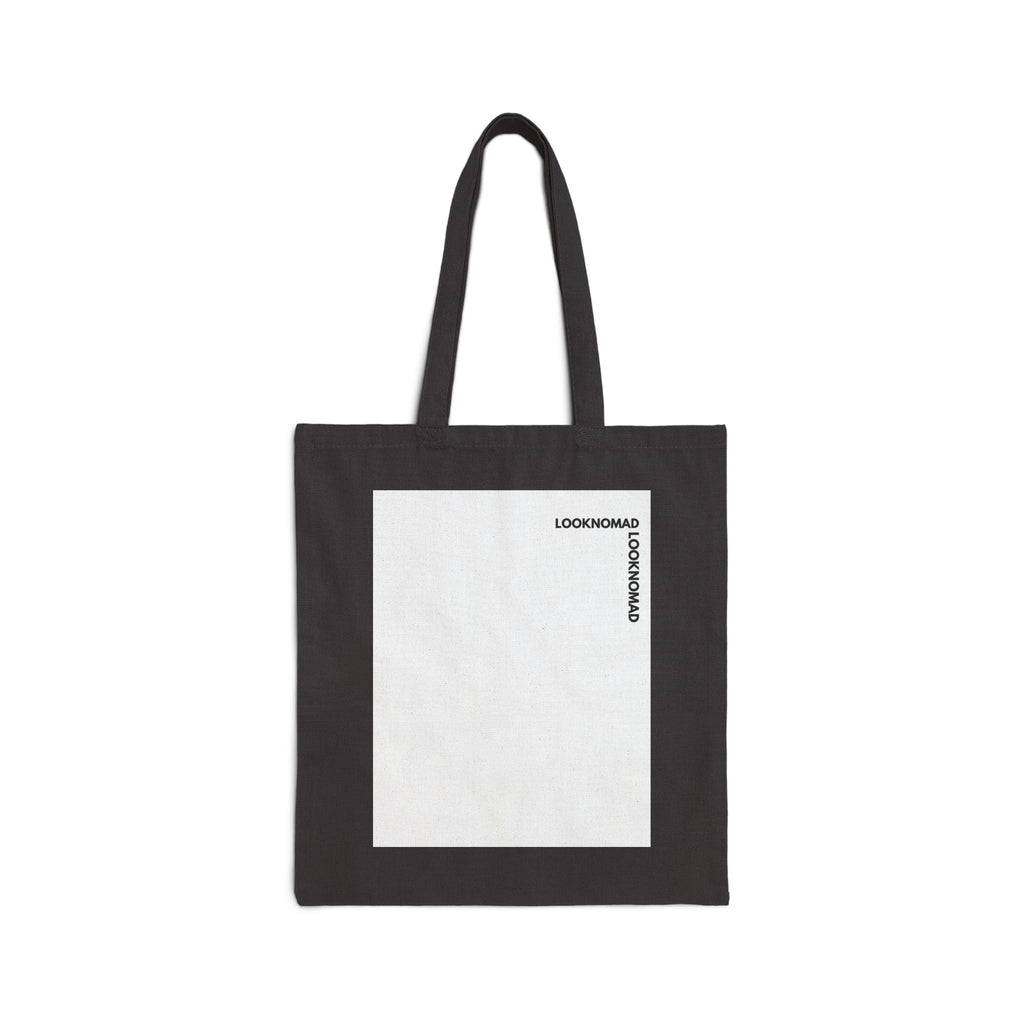 Canvas Tote Bag — Minimalist White Square Design with 'LOOKINGMAD' Accent