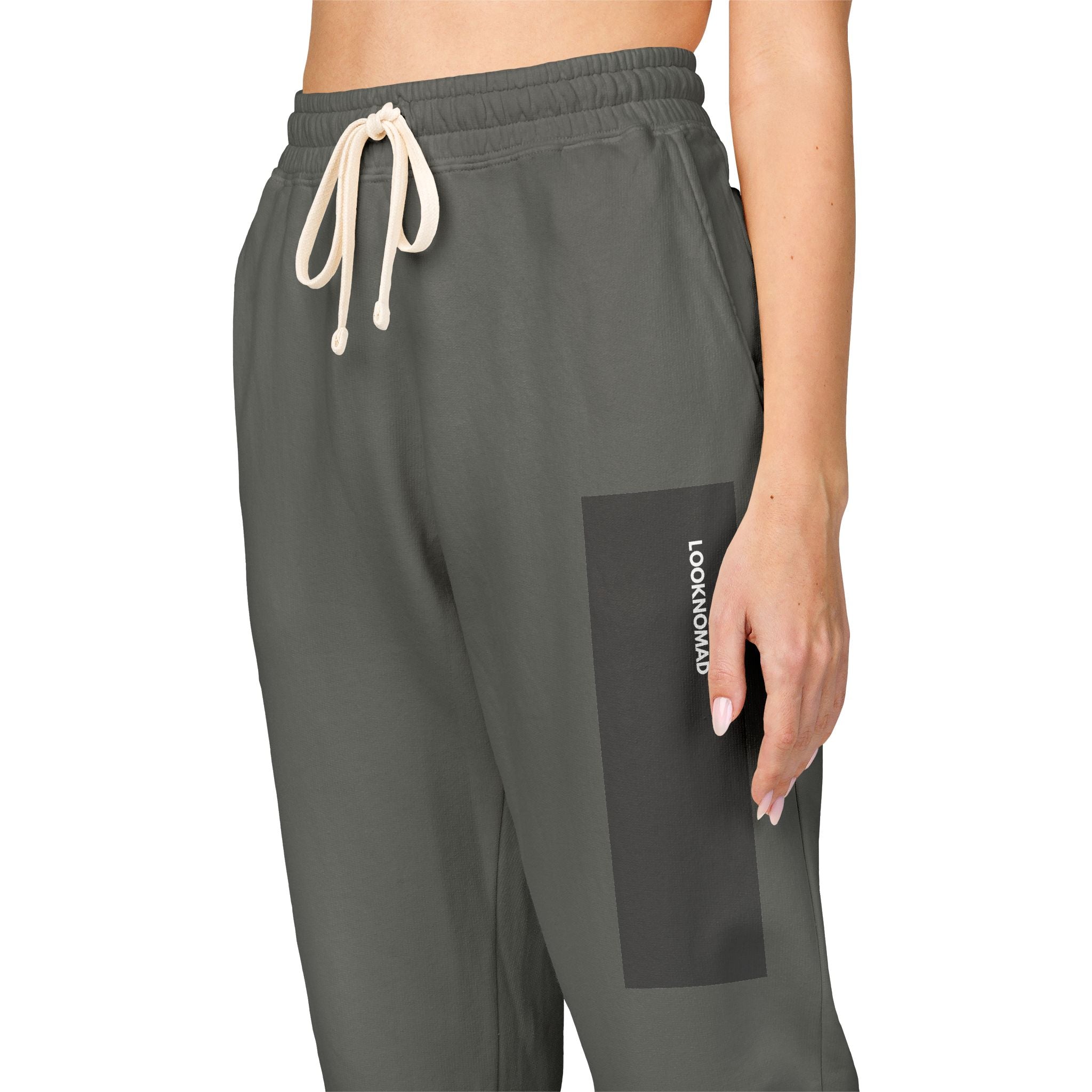 UNISEX LOOKNOMAD - Charcoal/White Garment-Dyed Fleece Sweatpants — Minimal Side Patch Lounge Joggers