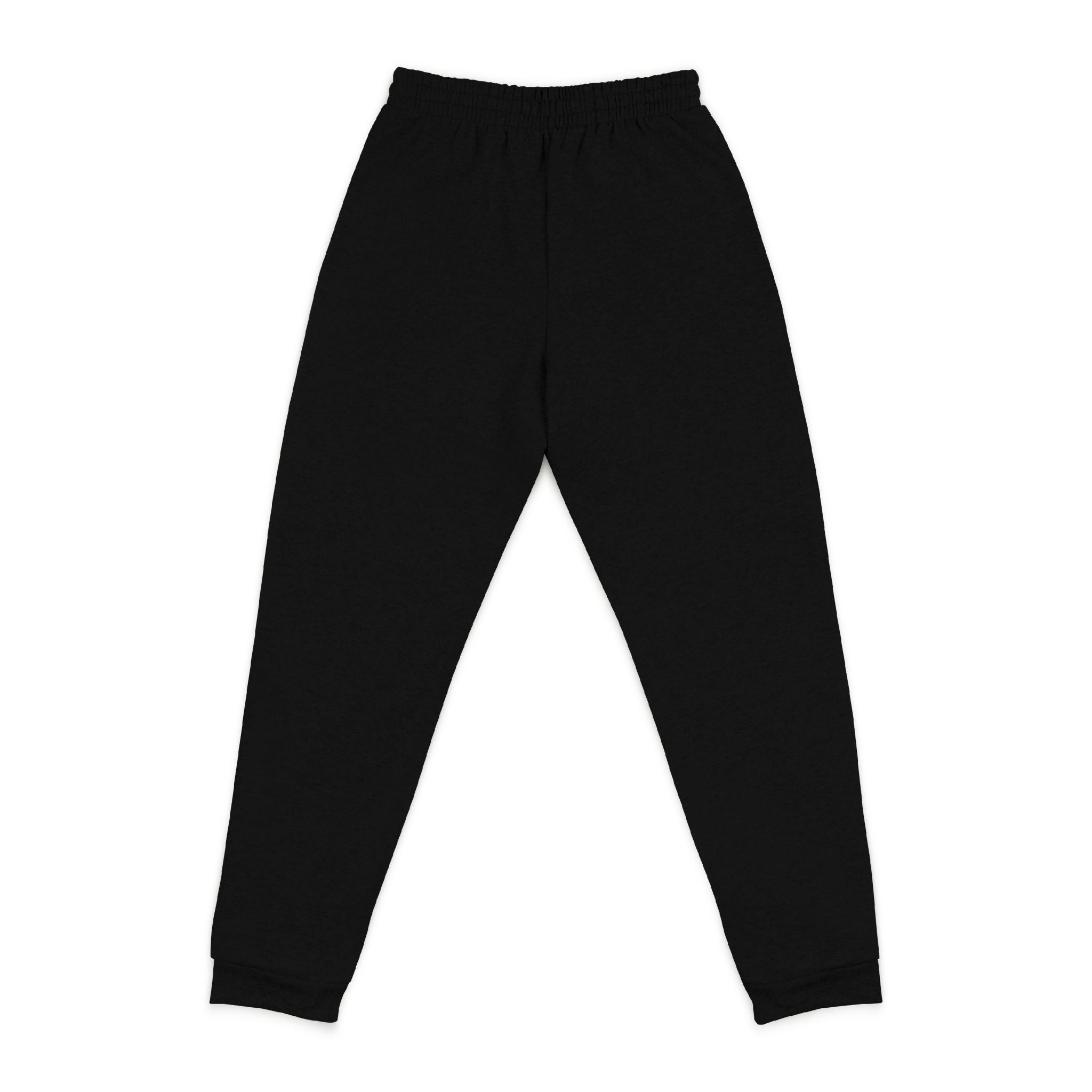 Embroidered Cross Joggers — Black Casual Sweatpants with Subtle Script Accent
