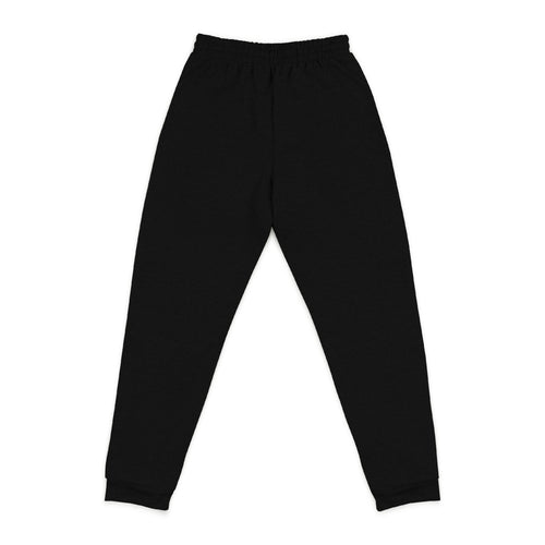 Embroidered Cross Joggers — Black Casual Sweatpants with Subtle Script Accent