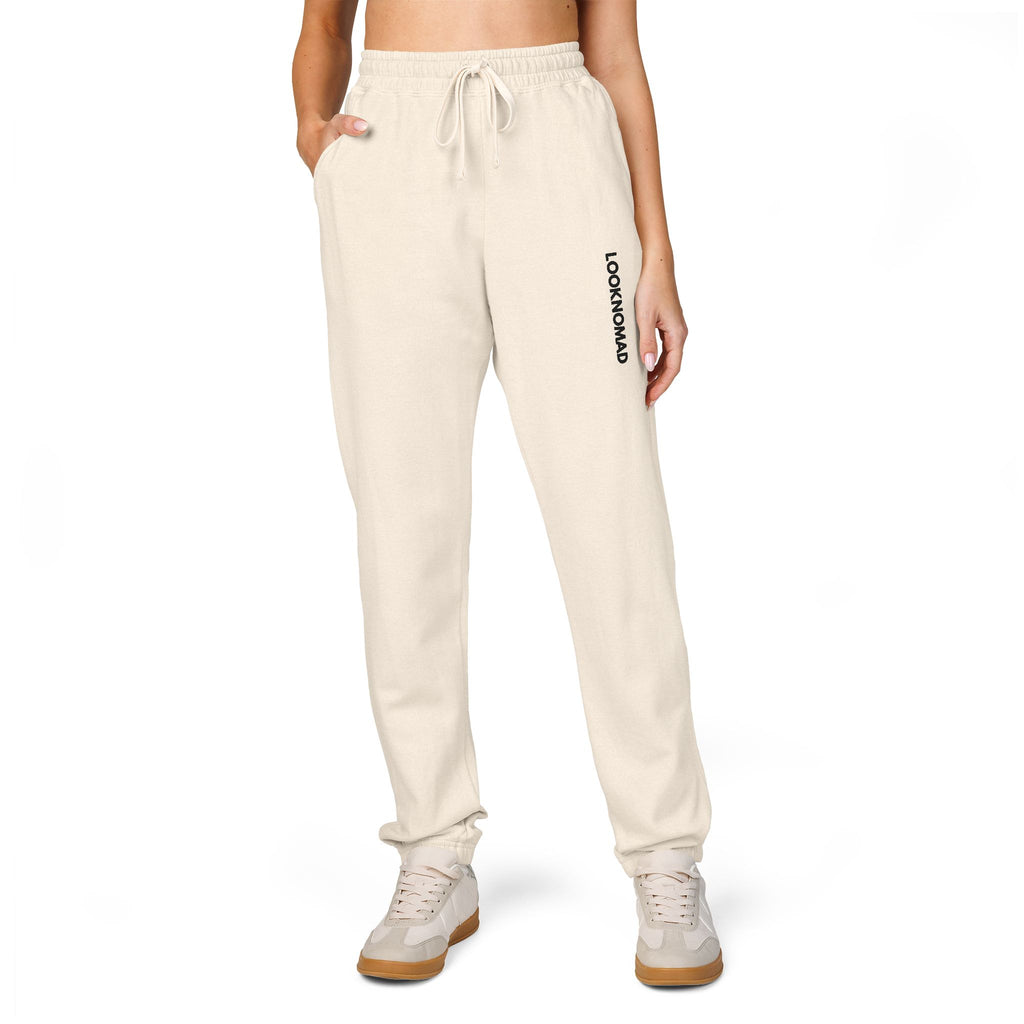 Garment-Dyed Fleece Sweatpants — Relaxed Joggers with Side Script