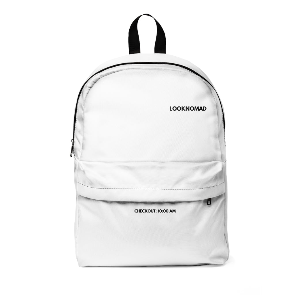 Minimal White 'LOOKNOMAD' Backpack — Classic Everyday Travel Backpack