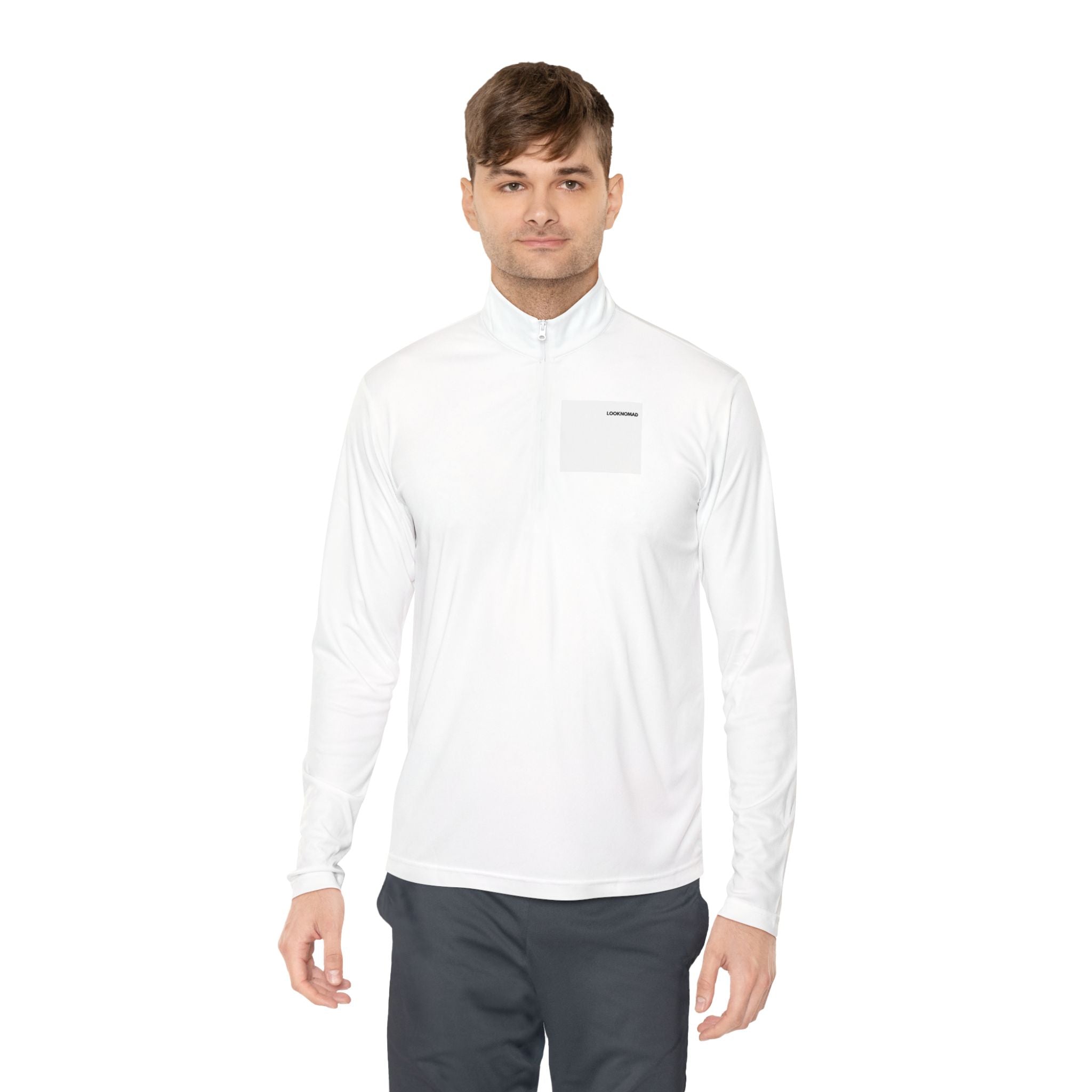 Quarter-Zip Pullover — Minimal Back Print “CHECKOUT: 10:00 AM” Casual Pullover