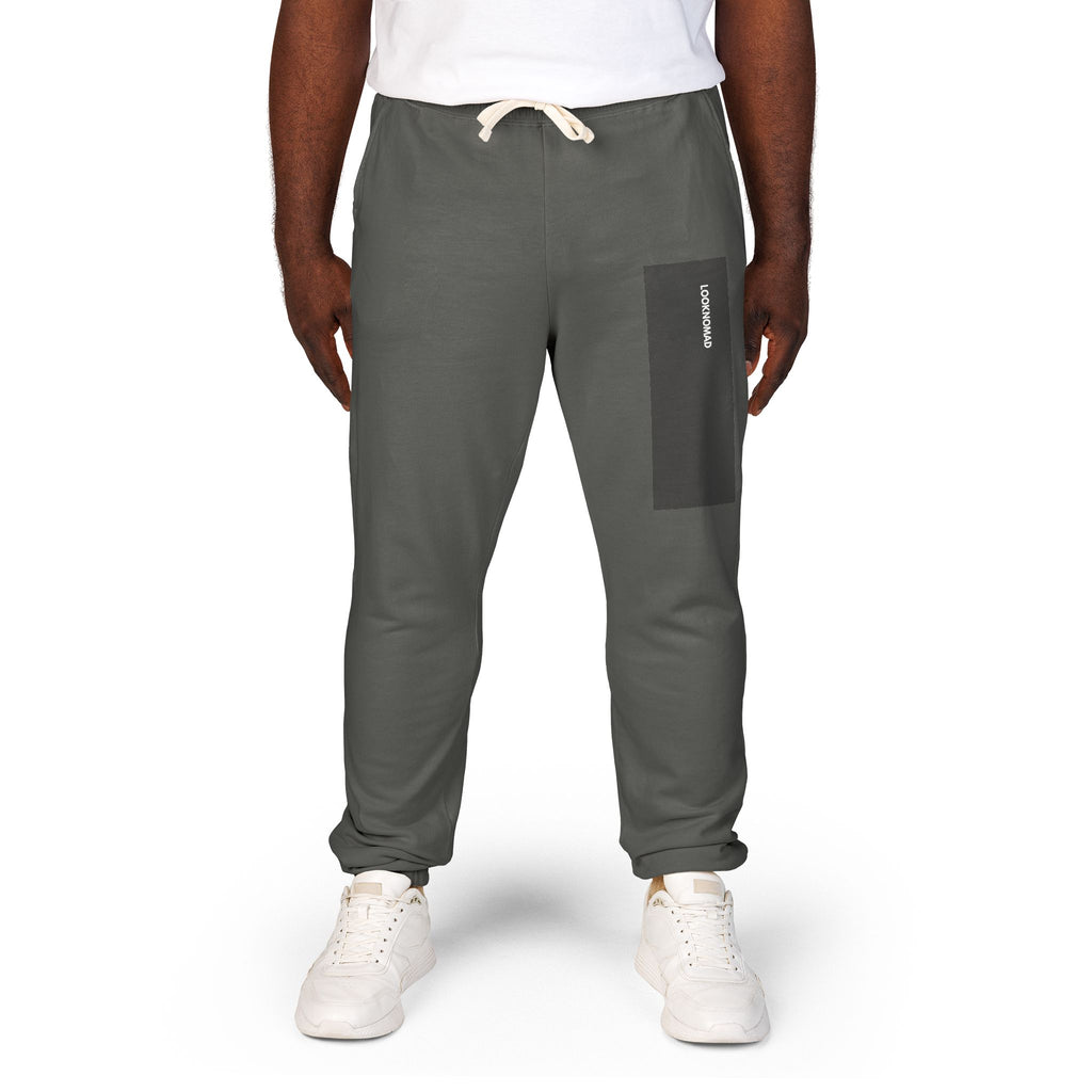 UNISEX LOOKNOMAD - Charcoal/White Garment-Dyed Fleece Sweatpants — Minimal Side Patch Lounge Joggers